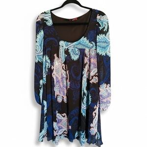 ASOS Paisley Sheer Sleeve Boho Mini Dress Medium Black Sundress Casual Dress